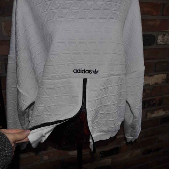 Adidas Trefoil Logo Originals White Sweater Textured, Mock Neck. Pull-over L - Picture 5 of 6